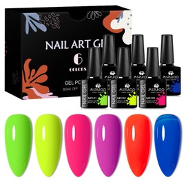 MSRUIOO Neon Gel Nail Polish Set Fluorescent Gel polish Orange Hot Pink Blue Yellow Green Purple Vibrant Soak Off U V LED Nail Polish Nail Art 8ml 6pcs