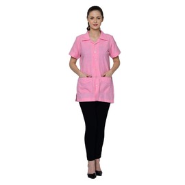 Fashtastic Professional Pink Lab Coat for Women and Men, Short-Sleeve, Unisex (Pink, M)