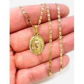 IsasJewelry 14K Gold Filled Virgen de Guadalupe Valentino Chain Necklace 20" Womens Mens