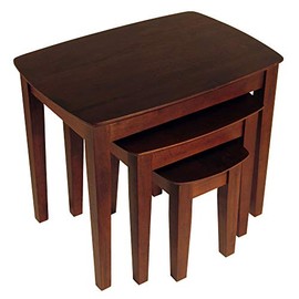 Contemporary Home Living Set of 3 Bradley Antique Walnut Solid Wood Nesting Table Set 26.75â