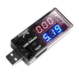ARCELI USB Detector Current Voltage Tester Meter Red + Blue LED Double Row Display Digital Voltmeter Ammeter Charger Doctor Black