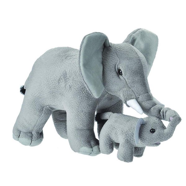 Wild Republic Mom & Baby Elephant Plush, Stuffed Animal, Plush Toy, Gifts for Kids, 12"