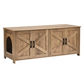 Happybuy Cat Litter Box Enclosure for 2 Cats, Litter Box Furniture Hidden with Double Rooms, Wooden Cat Box Cabinet Fit Most of Litter Box, 47.2" L x 18.5" W x 19.7" H, Greige