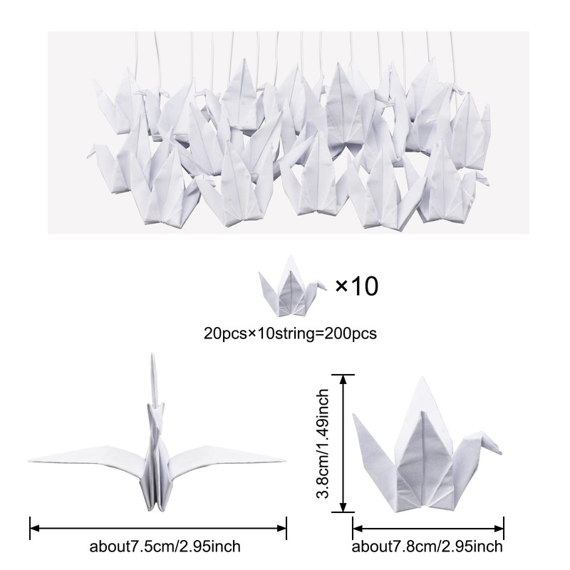 WANDIC Origami Paper Cranes, 10 Strings Handmade Folded Origami Paper