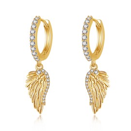 Angel Wings Earrings S925 Sterling Silver Angel Wings Dangle Hoop Earrings Wings Jewellery Gifts for Women Gold, Silver