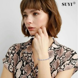 Suyi Tennis Bracelet Birthstone Bracelet with Cubic Ziconia Silver Slider Bracelet Gifts for Birthday June Birthstone Bracelet