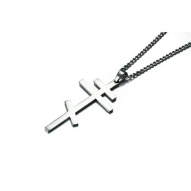 Rockyu Men's Silver Orthodox Cross Necklace Stainless Steel Russian Orthodox Cross Pendant Hip Hop Chain Religious Jewelry 24 Inch Gift
