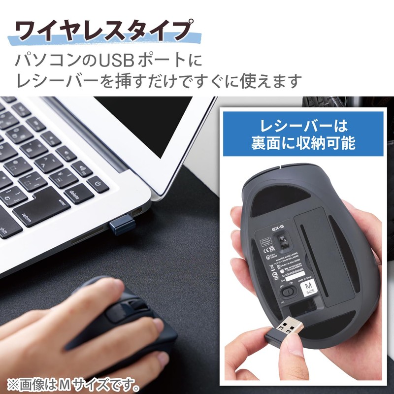 Elecom M-XGS30DBSKBK EX-G Wireless Mouse, 2.4 GHz, Silent, Small, 5