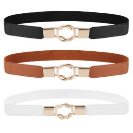 YiliYa Pack of 3 Women's Elastic, Women's Stretchy Skinny Waist Belt, Simple Vintage Style, Elastic Belt with Metal Buckle for Dresses, Shirt, Black/White/Brown