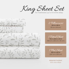 Linen Market 4 Piece King Size Sheets (Gray Vines) - Sleep Better Than Ever with These Ultra-Soft & Cooling King Sheets for Your King Size Bed - Deep Pocket Fits 16" Mattress