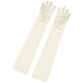 Allegra K Women's Long Gloves 1920S Evening Party Full Finger Mittens Elegant Opera Glove Shiny Beige One Size