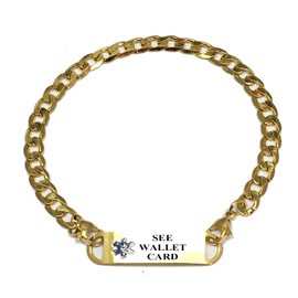 Pre-Engraved Gold Plated Curb Link "See Wallet Card" Medical ID Bracelets for Women