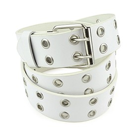 Belle Donne - Women's Double Grommet Leather Jeans Belt, White, Size Medium