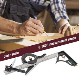 EVTSCAN Latest Stainless Steel T Square Ruler Combination Square Set with Protractor, Stainless Steel Angle Ruler 0-180° Combination Tri-Square 0.01 Protractor Measuring Tool for Woodworking