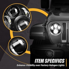 NUVISION LIGHTING - Faro de proyector LED de luz Alta y Baja Compatible con Jeep Wrangler JK TJ LJ CJ 18 Wrangler JK con arnés de cableado (Izquierdo 