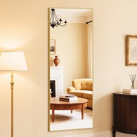 DUMOS Wall-Mounted Full Length Mirror 26"x 71" for Bedroom, Full Body Floor Mirror with Stand, Hanging or Leaning for Wall, Gold