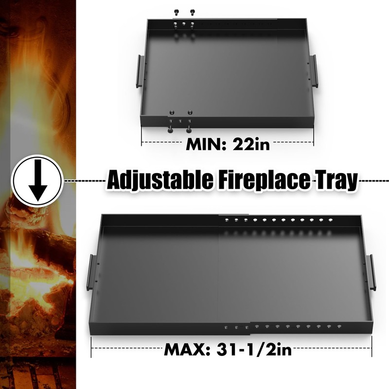 Memrita Fireplace Tray Large Size,Adjustable Ash Pan with Handles for