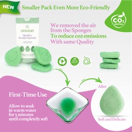 Sinutan® Konjac Sponge | 100% Natural (Set of 3) Bamboo Activated Charcoal / Green Tea / Pure Red | Face Cleaning Sponge | Detox Face Sponge | Ecological Gift Idea (Konjac Green)