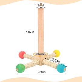 WADY Bird Stand Perch Toy, atural Wood Interactive Exercise Wheel Parrot Perch Toys for Bird Cage, Enrichment Parakeet Toys, Cage Accessories for Small Birds