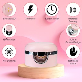 HayHay 3W UV Light for Nails, Anticlockwise 180-Degree Rotation with Single and Three Finger Capability, UV Nail Lamp Timing is 30/60s, Portable Manicure Gel lamp, Includes Mini Gel Polish