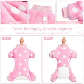 Dog Sweater Dog Pajamas for Small Dogs Girl Boy Super Soft Warm Small Puppy Sweater Pjs Cute Pet Clothes Doggie Jumpsuits Fleece Puppy Onesies Outfits for Chihuahua Yorkie, Pink Polka, M