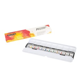 Schmincke - Akademie® Watercolours, Slim, Compact Metal Box with 12 Fine Watercolour Paints, 75769097, Painting Set, Travel Box, for Painting on the Go, 12 x 1/2 Cells