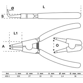 BGS 450-1 | Circlip Pliers | angled | for outside Circlips | 150 mm
