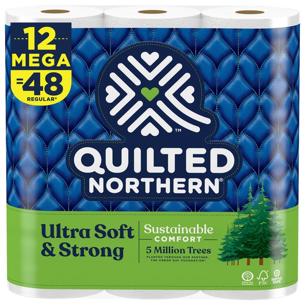 Quilted Northern Ultra Soft & Strong Toilet Paper, 12 Mega Rolls = 48 Regular Rolls White