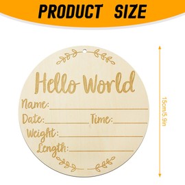 Lotsdonxia Birth Announcement Signage, Wooden, Round, Double-Sided Engraved Infant Newborn Information Marker for The First Shower After Birth in Hospital, Nursery or Orphanage