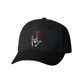 One Size Black Baseball I Love You Hand Sign Language Heart Valentine's Embroidered Dad Hat Structured Cap