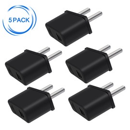 JORINDO (Black-5pcs) Europe Germany Travel Plug Adapter,European Plug to 2 Holes Adapter,2 Cylindrical Plug 4.8MM，Germany Male Plug,EU Germany Plug to USA/Brazil 2 Hole sockets Trave Plug