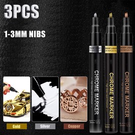 Metallic Gold Silver Copper Marker,Liquid Chrome Pens DIY Marker,Liquid Chrome Oil-based Paint Marker Pen for Any Surfac 3pcs 1-3mm