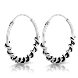 NKlaus Pair of 18 mm Bali Creole Earrings Spiral Decorated Celtic 925 Sterling Silver Gothic 4367, Silver