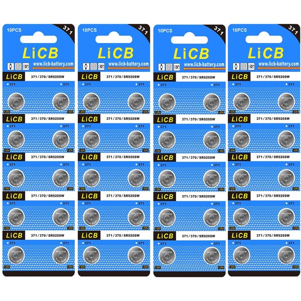 LiCB 40 Pack Watch Batteries Replacement 371 SR920SW 370 AG6,Long-Lasting & Leak-Proof,High Capacity Silver Oxide 1.55V Battery for Watch