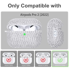 Ucharmbead Compatible with AirPods Pro 2 Case Protective Glitter Cute Case for AirPod Pro 2nd Gen with Luxury Shining Keychain Lanyard Strap for Women Girls (Silver)