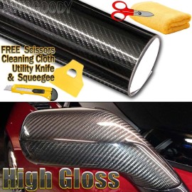 AUTOGOODY 96"x60" HIGH GLOSS 5D Black Carbon Fiber Vinyl Wrap Air Bubble Free 8ft x 5ft 6D