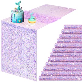 Remagr 12 Pcs Iridescent Sequin Table Runner 12 x 72 Inch Mermaid Table Runner Glitter Sequin Sparkly Desk Cover for Wedding Birthday Party Ceremony Supplies Decor (Purple)