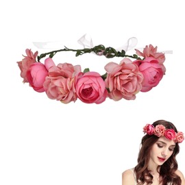 Heanvmyss Flower Crown,Floral Crown Headband,Rose Hair Accessories,Bohemian Bridal Bridesmaid Hair Wreath Garland,Adjustable Headpieces for Women Girls,Birthday Wedding Holiday Costumes (Pink)