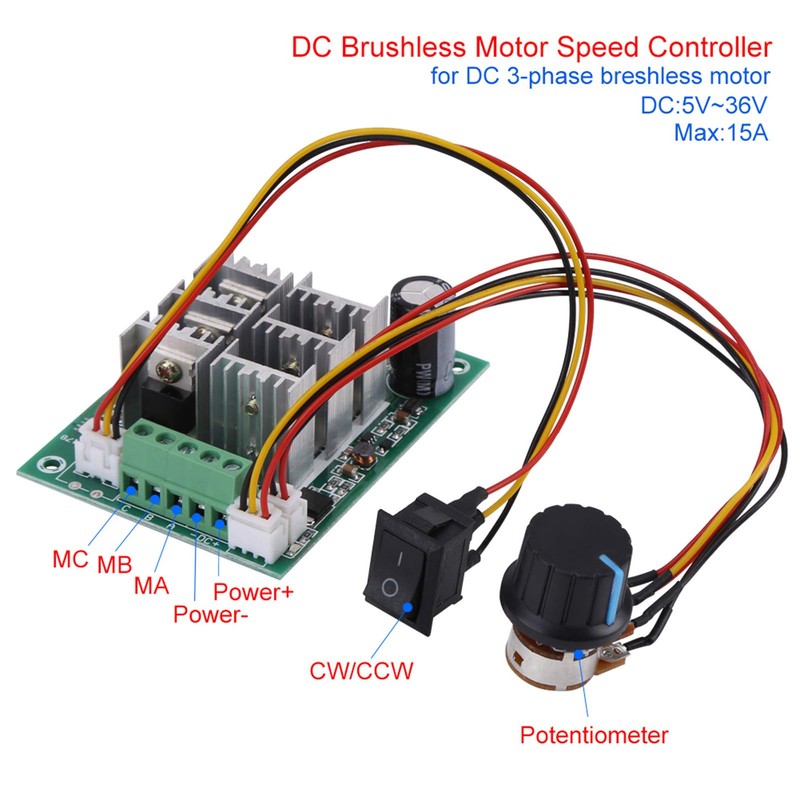 Motor Speed Controller DC 5V-36V 15A 3 Phase Brushless Motor