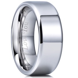 King Will BASIC 8mm Stainless Steel Ring Polished Plain Beveled Edge Wedding Band Laser Etched I Love You 8