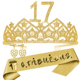 17th Birthday Gifts,17th Birthday Tiara and Sash,17th Bday Gifts for Girls,17 & Fabulous Sash,Birthday Gifts for 17 Year Old Girl,17th Birthday Party Decoration for Girl,17th Birthday Favor for Girl