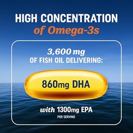 Aceite de Pescado Omega 3 Triple Fuerza 3600 mg – Más de 2100 mg Ácidos Grasos Omega-3 EPA y DHA (1300 + 860) – Suplemento Alimenticio Premium, Fórmula Sin Eructos, 120 Cápsulas