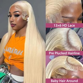werkueen 28 Inch 613 13x6 Lace Front Wig Human Hair 200 Density 613 Lace Front Wig Human Hair Straight Blonde Wig Human Hair 13x6 HD Lace Frontal Wigs Human Hair Pre Plucked With Baby Hair
