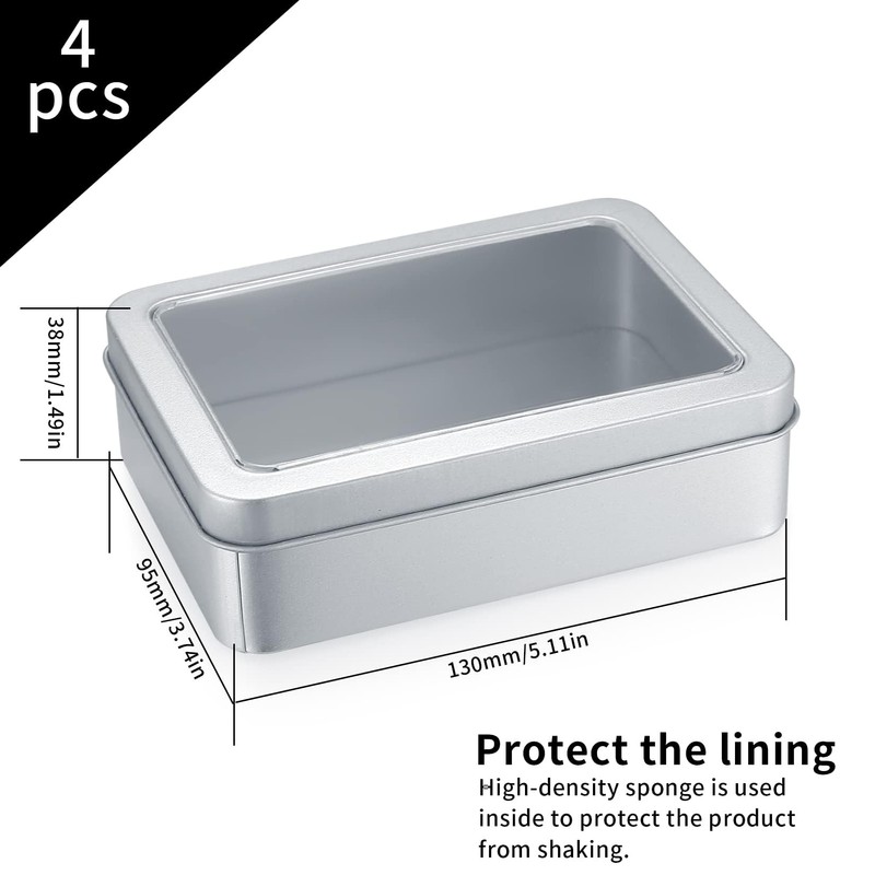 Metal Tins Small,4 pcs Empty Rectangular Hinged Tins Container with
