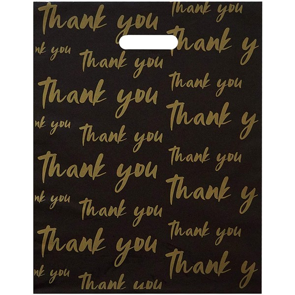Premium Black 12x15 Merchandise Bags - Bulk Thank You Bags for Business, Retail Store Supplies, Boutique Shopping Bags - Plastic Bags with Handles for Thank You Gifts and Retail Bags (50 Pack)