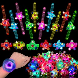 48PCS LED Light Up Fidget Spinner Bracelets Glow Party Favors Bulk for Kids 4-8 8-12 Hawaiian Goodie Treat Bag Stuffers Treasure Box Toys Carnival Prizes Birthday Return Gifts for Boys Girls
