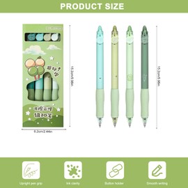 Erasable Ballpoint Pen with Matcha Cloud Design, Pack of 4, Brown Erasable Pens 0.5 mm, Gel Pen, Erasable Pen for Students, Gift School Office Supplies (Green, Black)