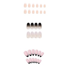 3 Packs Medium Press on Nails, French Natural False Nails with Glue, 72 PCS Waterproof Nude Stick-on Nails for Girls