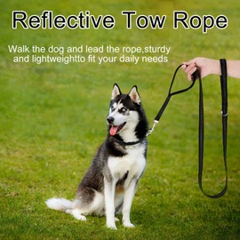 Kzouenzu Lead 2 m Length [Double Handle], Double-Sided Reflective, Adjustable Dog Lead for Large Dogs, Long Dog Lead for Training and Outdoor Use [Black]