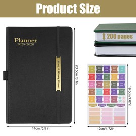 AUAUY A5 Weekly Planner Notebook, 18 Month Diary from Jan.2025 to Jun.2026, Hardback Leather To Do List Notebook, Diary 2025-2026 for Teacher Planner, 2025 Diary A5 Week To View for Office-Black